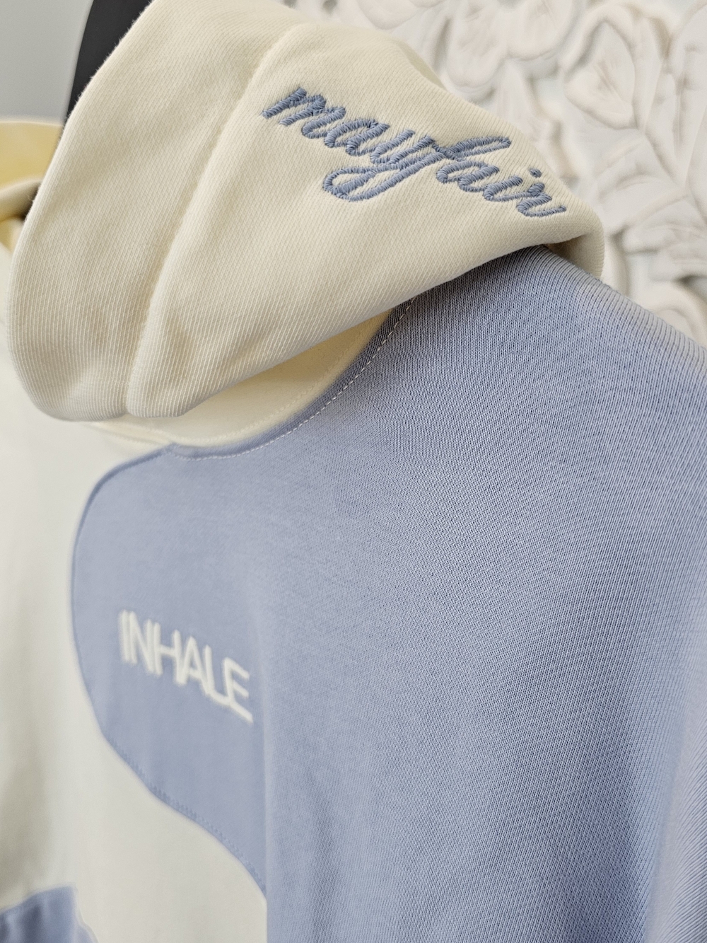Mayfair Cream & Light Blue 'Inhale' Hoodie & Short Set Women's Sz X-Small NWT - Picture 5 of 13